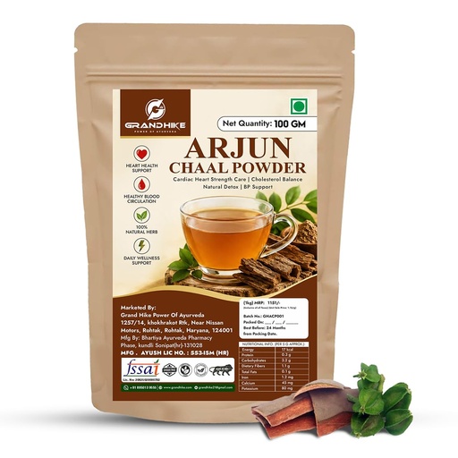 [BRSREBARAADWE3I4] Grandhike Organic Arjun ki Chaal Powder for Cholesterol, Heart Health, BP Care Supplements & Herbal Tea | Pure Arjuna Bark Powder अर्जुन की छाल 100g (1)