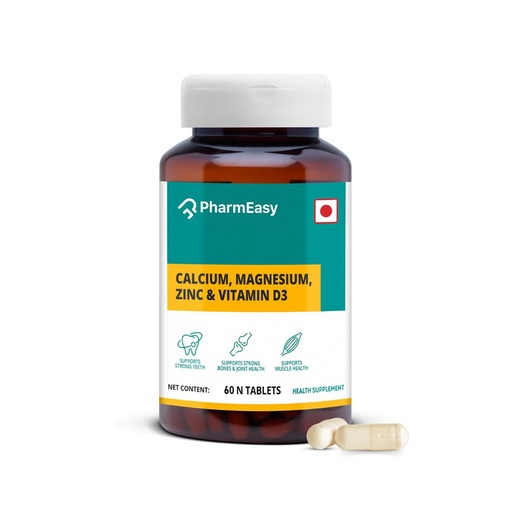 [BRSW2AYDOQDRGYI4] PharmEasy Calcium Supplement for Women and Men, with Magnesium, Zinc, Vitamin D3, for Complete Bone Health & Joint Support - (60 Calcium Tablets)