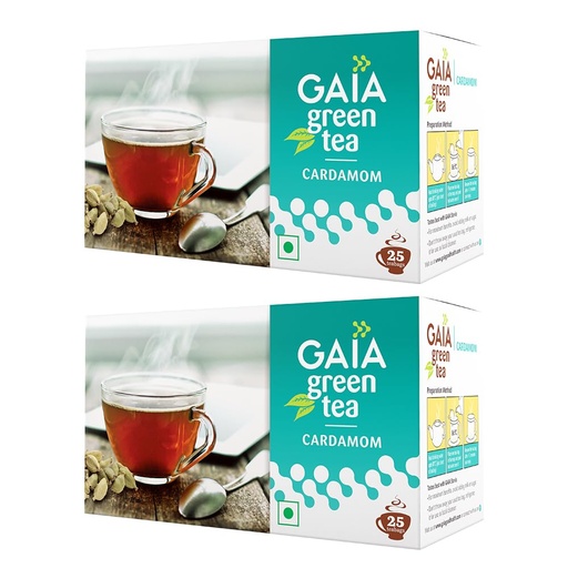 [BRSWGFQ5OENGGELO] Gaia Green Tea - Cardamom Flavored, Metabolism Boost, Antioxidant-Rich - Enhances Blood Circulation, Supports Weight Loss, Facilitates Detox - 2x25 Tea Bags