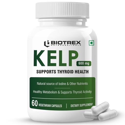 [BRSRGZQ6BEPBGHIU] Biotrex Nutraceuticals Kelp Extract 600mg | Richest Vegan Source of Iodine | Supports Thyroid Health & Healthy Metabolism with Soluble Fiber - 60 Veg Capsules