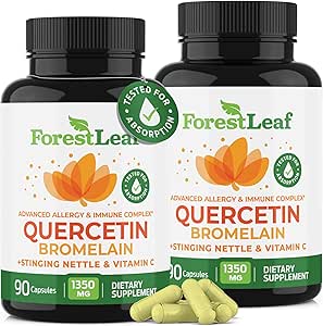 [BRSW2ZQCOENGAG3D] ForestLeaf Quercetin with Bromelain - 1350mg Blend with Vitamin C & Stinging Nettle, Advanced Quercetin 500mg Supplement, Non-GMO Gluten Free, Natural Immune & Respiratory Function 180 Veggie Capsules