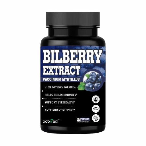 [BRSREZIQAEBAODT2] Bilberry Extract Capsules, Vision Health Support, 60 Count, High Potency Formula with Antioxidant Support