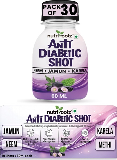 [BRSRGZYOBV4GAYA3] ANTI DIABETIC SHOT 60ML (PACK OF 30) | Diabetic Care Supplement | Helps Control Blood Sugar Level with Neem, Karela, Jamun, Methi & Bhui Amla | Ayurvedic Diabetic Care | Dia Free Juice For Diabetis