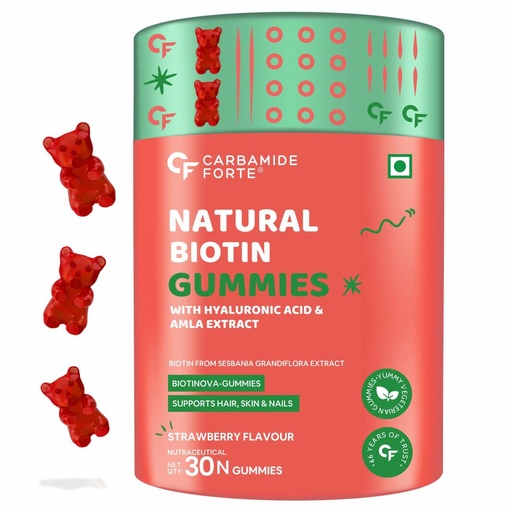 [BRSWYBD5DF6AE2DD] Carbamide Forte Biotin Gummies for Hair Growth | Supplement for Men & Women | - 30 Veg Strawberry - Flavored Gummies