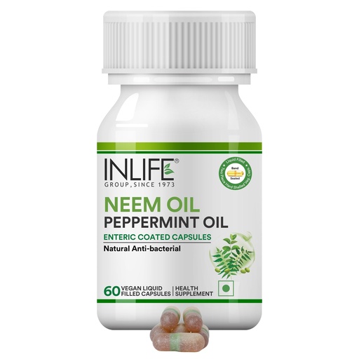 [BRSW22QZOYBGMG35] INLIFE Neem Peppermint Oil Enteric Coated Supplement, 60 Veg Capsules