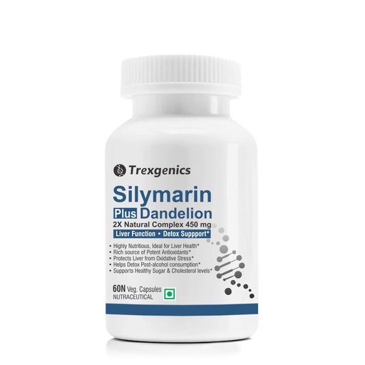 [BRSW2C32BFYBQDTX] Trexgenics SILYMARIN PLUS 2X Liver Care & Detox with Milk thistle 80% Silymarin 300 mg & Dandelion 4% Flavonoids VEGAN & NON-GMO (60 Veg. Capsules) (Pack of 1)