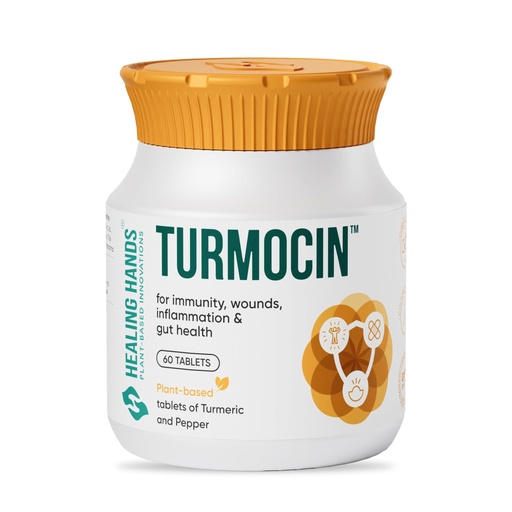 [BRSRAGL3OAOWMET5] Healing Hands Turmocin Tablet for Effective Gut Health, Immunity, Wound Healing, Inflammation Relief with Goodness of Turmeric & Pepper, Clinically Proven, Herbal - 60 Tablets