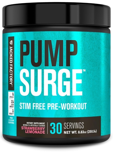 [BRSWYZY5CIMGE33J] Jacked Factory Pumpsurge Caffeine Free Pre Workout for Men & Women - Nootropic Booster & Stim Free Pre Workout - Intense Pumps, Enhanced Focus - 30 Servings, Strawberry Lemonade