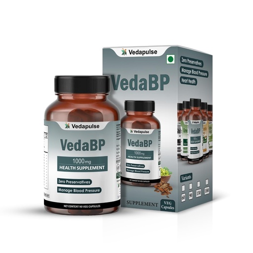 [BRSREZLQBB5RU3TD] VedaBP - Ayurvedic Blood Pressure Support | 1000mg Blend with Arjuna, Sarpagandha, Ashwagandha, Garlic & More | 90 Veg Capsules