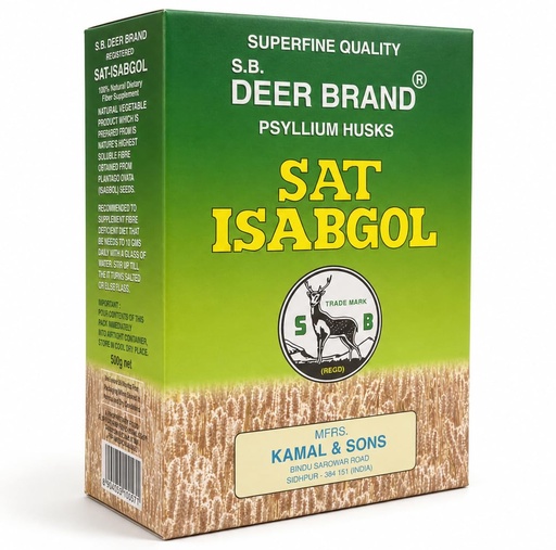 [BRSWYHT7C4BBOF3V] S.B. DEER BRAND Sat Isabgol Psyllium Husk HIRAN Brand 500GM (Pack of 1)