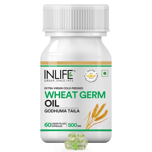 [BRSWIGQ2AYFQACDM] INLIFE Wheat Germ Oil Capsules 500mg Supplement, Vitamin E, 60 Count