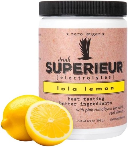 [BRSRAZL3BEIBU23A] Superieur Electrolytes – Plant Based Electrolyte Supplement w/Sea Minerals for Hydration & Recovery – Keto Friendly, Non-GMO, Zero Sugar, Vegan Healthy Sports Drink Powder – Lola Lemon (70 Servings)