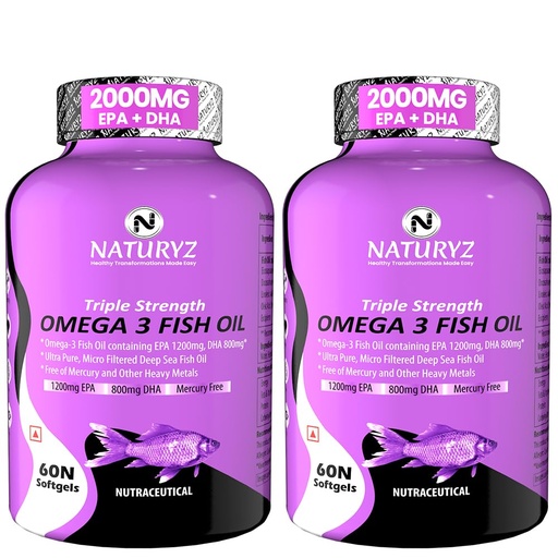 [BRSWGFLYOEARSFDD] Naturyz Triple Strength Omega 3 Fish Oil with Highest Strength 2450 mg Omega 3-6-9 Per Serving(EPA 1200mg DHA 800mg)Capsule For Men & Women(Mercury Free, Preservatives Free, Anti Reflux 120 Softgels)