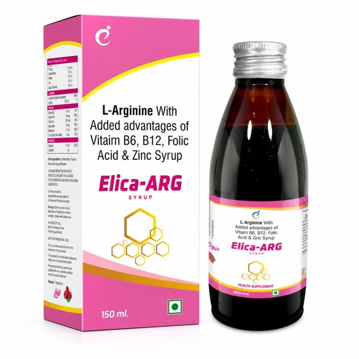 [BRSRYGQOPIGQMCD4] Elaryk'sElica-ARG Syrup | L-Arginine 2000 mg per 10 ml with Vitamin B6, B12, Folic Acid & Zinc | Raspberry Flavour | Health Supplement | 150 ml