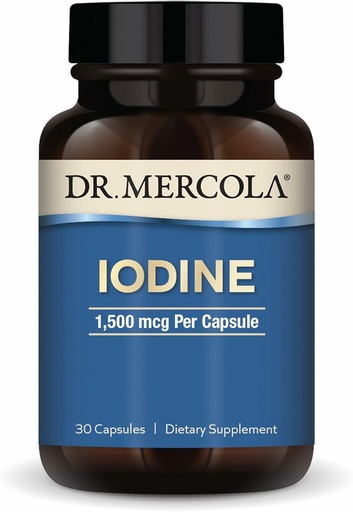 [BRSWIAIKAACGCCL4] Dr. Mercola Iodine - 1,500 mcg Iodide - Supports Thyroid & Metabolic Function - Licaps Capsules - Non-GMO, Gluten-Free & Soy-Free - 30 Capsules (30 Servings)