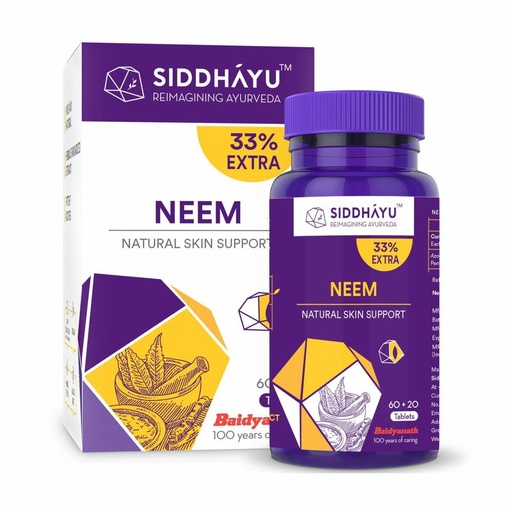 [BRSW2GA6CIIG2FAV] Siddhayu Neem Tablet (From the house of Baidyanath) | Natural Skin Support | Blood Purifier Anti Acne and Pimples | (60 + 20 Tablets Free)