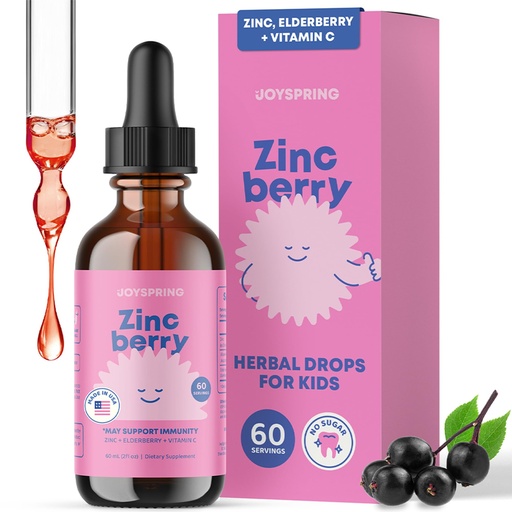 [BRSWYFQ6A4FAYYDZ] JoySpring ZincBerry - Kids Zinc & Vitamin Supplement (2 fl oz) Immune Support Drops with Elderberry Flavor for Kids 3-16+ Years