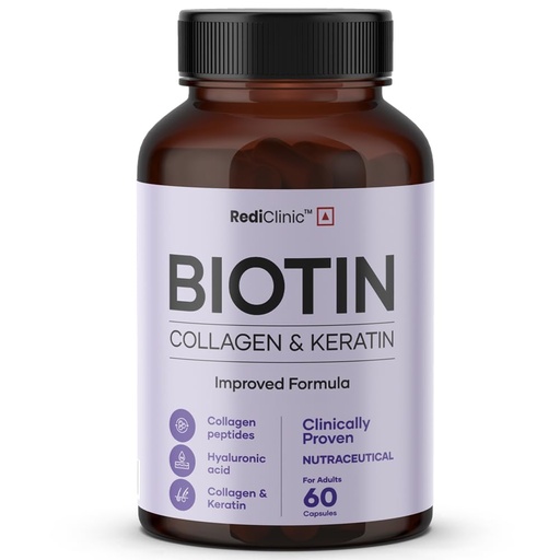 [BRSREZAEOENB4FLH] Biotin Capsules for Men and Women | Biotin, Keratin and Collagen Peptides | Supports Healthy Hair, Skin & Nails | Helps Enhance Skin Elasticity & Hydration | Helps in Controlling Wrinkles and Fine Lines | 60 Capsules - Pack of 1 | 30 Days Pack