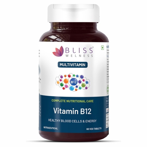 [BRSRMBAOO4IAK2DG] Bliss Welness Vitamin B12 100% RDA | Cynocobalamine | Boost Energy Levels Healthy Nervous System & Brain Function Supplement for Men & Women - 60 Vegetarian Tablets