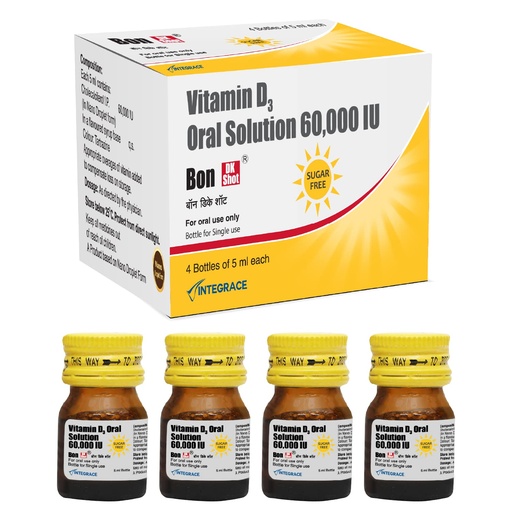 [BRSW2AQBAV5QK3DL] Bon DK Shot Sugarfree Vitamin D3 Oral Solution (4 Shots of 5ml each) |Sugar Free Shot with Pineapple Flavour
