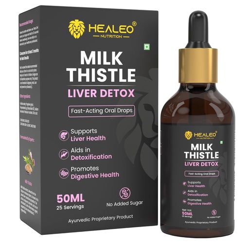 [BRSRAAD3AV5QAE3V] Healeo Milk Thistle Liver Detox Drops, 50ml | Supports Liver Health, Aids Detoxification & Digestion | Milk Thistle Extract 400mg | Liquid Form