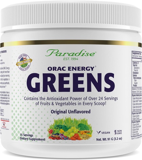 [BRSWKFADCQFRUD36] Paradise Zelišča, ORAC Energy Greens Powder, Antioksidant moč 24 Služijo sadja in zelenjave v 1 Scoop, 15 Služi