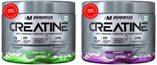 [BRSREZTRCAAWCC33] Bigmuscles Nutrition Creatine 155G Blueberry | 50 Servings | Powder Muscle Repair & Strength Support & Bigmuscles Creatine 155G Green Apple | 50 Servings | Muscle Repair & Strength Support Combos