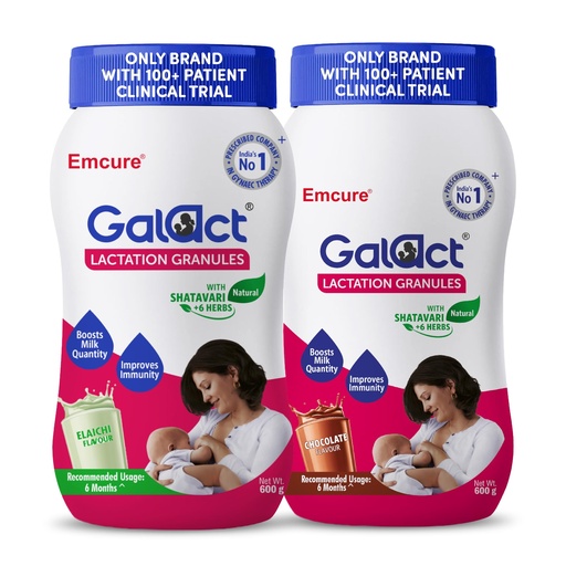 [BRSRGC34OQFA4G3O] Galact Lactation Granules 600g X 2 | India's Only Brand with 100+ Patient Clinical Trial | Lactation Supplement for Breastfeeding | 4X Milk Boost | Shatavari & 6 Herbs | 60 Days | Chocolate + Elaichi