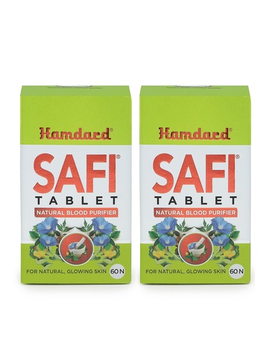 [BRSREYIDPIIWADYZ] Hamdard Safi Tablet for Healthy & Glowing Skin | Pack of 2 | Natural Blood Purifier | Anti-Bacterial & Detoxifier - 60 Tablets Each