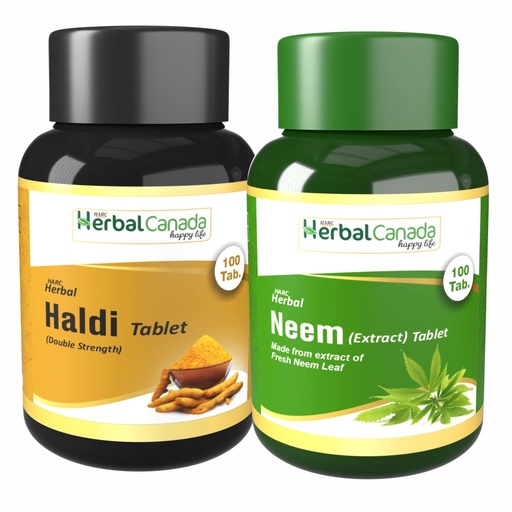 [BRSRMEAPAEDQEFLX] Harc Herbal Canada Haldi (100 Tablets) + Neem (100 Tablets) || Healthy Combo Pack