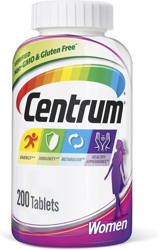 [BRSWIHQMBMGRQE3Y] Centrum Multivitamin Tablet για γυναίκες, Multivitamin/ Multimineral Συμπλήρωμα με σίδηρο, βιταμίνες D3, Β και αντιοξειδωτικά - 200 Count