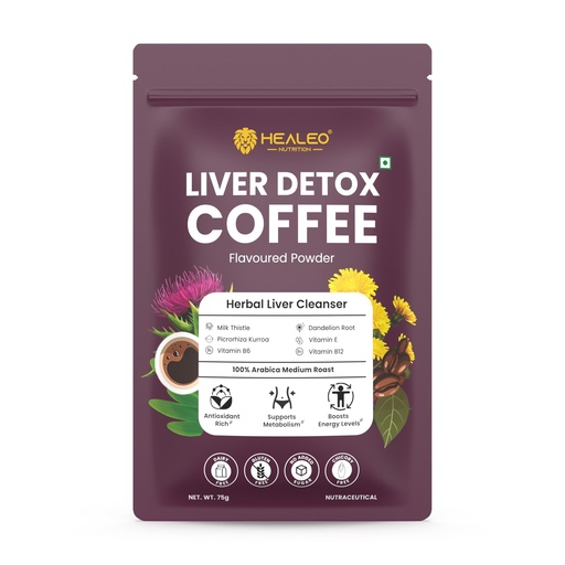 [BRSREZAQCEGW2AD7] Healeo Liver Detox Coffee Powder 75g | Herbal Cleanser with Milk Thistle, Dandelion Root, Kutaki & Vitamins | Supports Fatty Liver Reversal, Detox & Liver Health