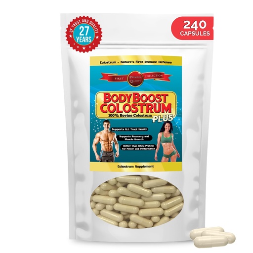 [BRSWKHQNBAFWEGAV] BodyBoost Colostrum Capsules (240) - Immune Booster Supplement with Immunoglobulin & Lactoferrin, Grass-fed Bovine Colostrum Capsule, 100% Bovine Colostrum, Super Food for Gut Health,Diverse Intake