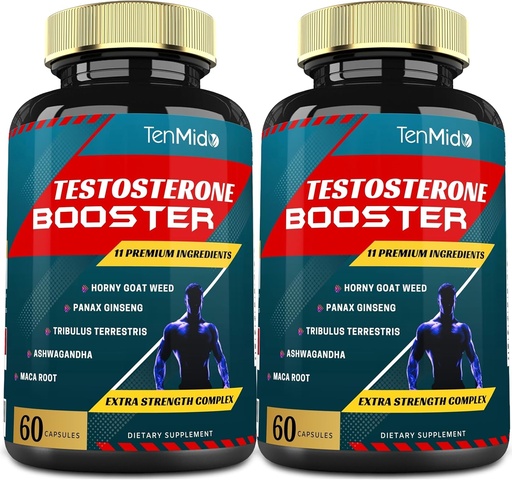 [BRSW2BQ7A4HA2ET3] 2 Packs of 60caps Testosterone Supplements Booster for Men, Equivalent to 10000mg - Natural Stamina, Endurance & Strength Supplement - Muscle Building Growth, Increasing Performance, Energy