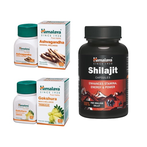 [BRSRAGI2AQMW23T2] Himalaya Energy And Vitality Booster Trio | Ashvagandha, Shilajit & Gokshura Combo | Enhances Stamina, Energy& Vigour | Pack Of 3 | 60 Capsules Each