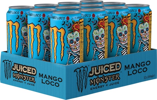 [BRSWYZ3QBAAWCCQU] Monster® Mango Loco Energy + Juice Carbonated Energy Drink | L-Carnitine + Inositol + B Vitamins + Taurine, 16.91 fl oz ℮ 500 ml, 12 Pack