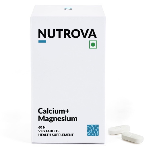 [BRSRAYI6BYHAIYLA] Nutrova Calcium+Magnesium | With Vitamin D3, K2-MK7 & Boron | Boosts Bone Strength, Joint & Muscle Health | High Absorption with Calcium Citrate Malate & Magnesium Bisglycinate | 60 Veg Tablets.