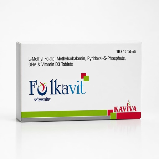 [BRSRY2YFDIIA4FYZ] Folkavit L-Methyl Folate, Methylcobalamin, Pyridoxal-5-Phosphate, DHA & Vitamin D3 Tablets | Nutritional Supplement | 10 x 10 Tablets |