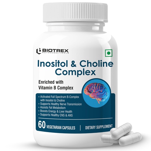 [BRSRA2YLCB4AOET6] Biotrex Nutraceuticals Inositol and Choline With Vitamin B Complex (B1, B2, B3, B5, B6, B7, B9 & B12) | High Purity Nutrients | Brain & Nerve Function | Better Motor Signal | Lab Tested | 60 Veg Capsules