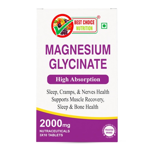 [BRSRGZAFOQOQY23P] Best Choice Nutrition Magnesium Glycinate High Absorption, Supports Sleep, Cramps, Nerves, Muscle Recovery, Bone Health, Tablets (30 Tablets)