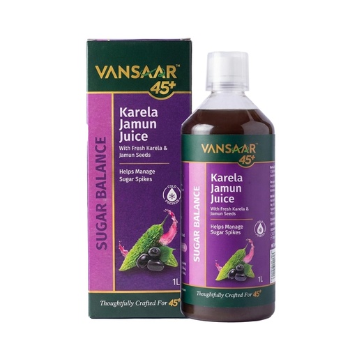 [BRSWKHT7DEFAE23O] Vansaar 45+ Karela Jamun Juice 1 litre | Natural Sugar Control for Diabetic Care | Manage Blood Sugar Levels with Fresh Karela & Kala Jamun| Sugar Free for Diabetes & Pre - Diabetes care