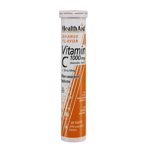 [BRSROYIFC4IWOHIU] HealthAid Vitamin C with Zinc – 20 Effervescent Tablets | Immunity, Skin & Energy Support | Sugar-Free | Orange Flavor