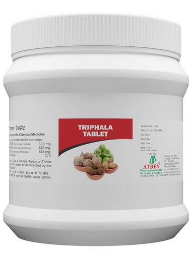 [BRSWYZQOCVYGC2DK] ATREY Triphala Tablets (1000 Count) | Pure Ayurvedic Medicine for Gut Health & Digestion | Natural Colon Cleanser & Constipation Relief with Amla, Harde & Behda (Pack of 1)