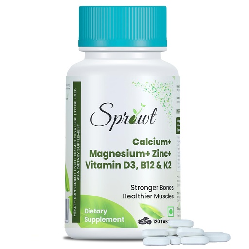 [BRSROGIFBV6Q2EL7] Sprowt Calcium Magnesium Zinc Vitamin D3, B12 & K- Vegetarian Tablets I Supplement for Women and Men, For Bone Health & Joint Support (120 count (Pack of 1))
