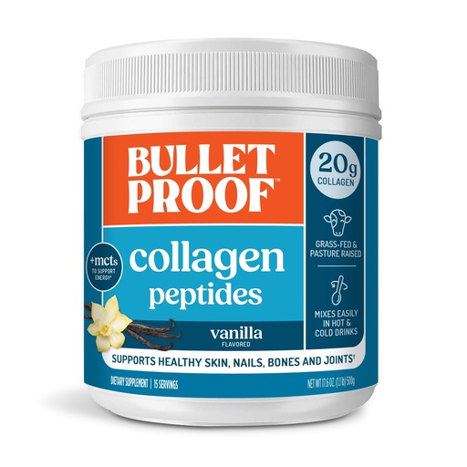 [BRSWGZ3QDN5QMFLB] Bulletproof Vanilla Collagen Peptides Powder with MCT Oil, 17.6 Ounces, Grass-Fed Collagen Protein for Skin, Bones and Joints