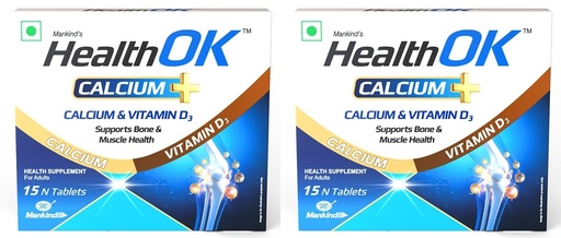 [BRSRY2QKCMFQIH3F] Mankind Health OK Calcium Tablets with Vitamin D3 - Advanced Bone Density & Joint Mobility Support Formula - Compact Pack of 15 Tablets x Pack of 2