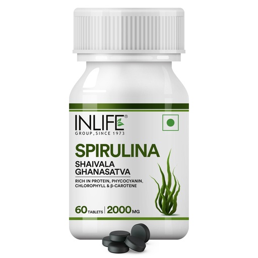 [BRSWKYI4DIBQKGTG] INLIFE Spirulina Tablets 2000mg Supplement, Green Superfood, 60 Count