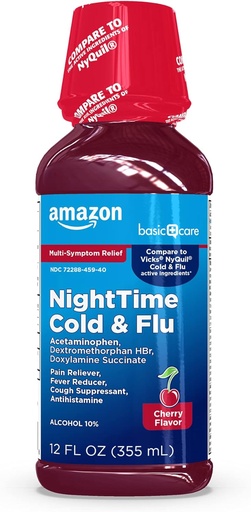 [BRSWGZQPOFYGGCQV]   Basic Care Night Time Cold & Flu Liquid, Cherry, 12 fl oz (Pack of 1)