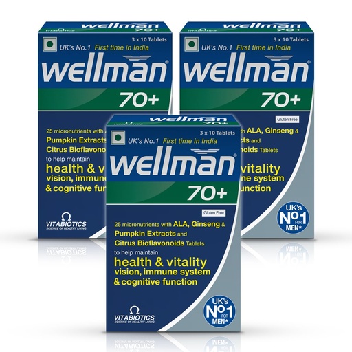 [BRSRAGITDMBRYCDD] Wellman 70+ Multivitamin Tablets | Ginseng, Pumpkin Extract & Citrus Bioflavonoids | Supports Health & Vitality | Combo Pack of 3 (30 Veg Tablets Each)