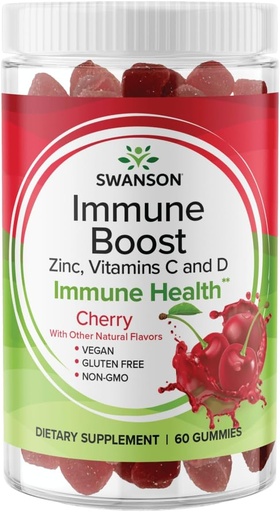 [BRSRMZANOF7BEDY4] Swanson Immune Boost Gummies with Acerola, Zinc, and Vitamin C & D - All Natural Supplement Promoting A Healthy Immune System - Helps to Support A Healthy Body - (Cherry, 60 Gummies)